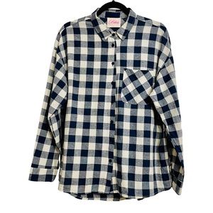 Bliss Couture - Women's Blue Plaid Long Sleeve Button Down - Size: Large